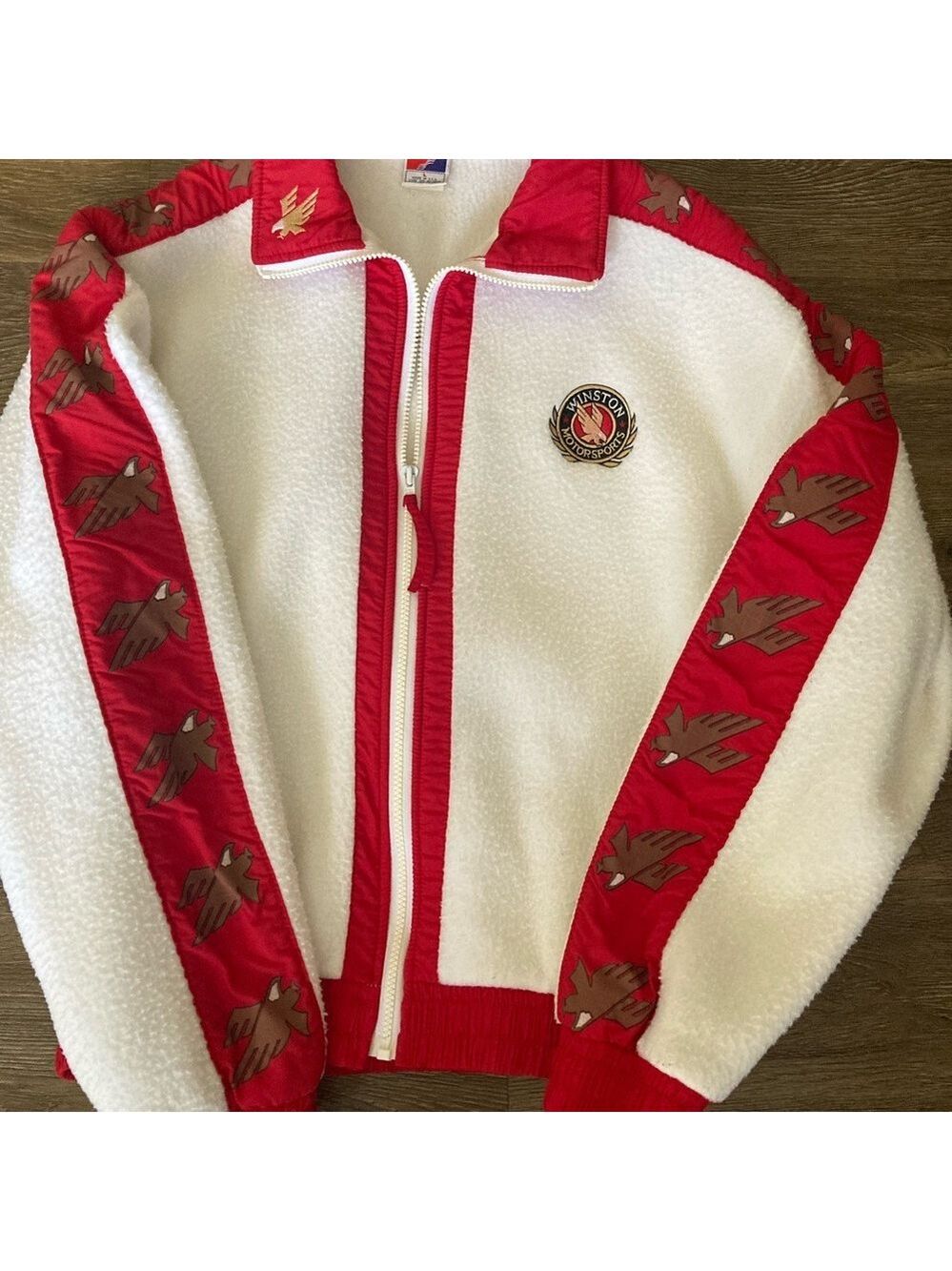 Vintage WINSTON MOTORSPORTS FULL ZIP FLEECE JACKET Large WHITE NASCAR RACING 90s